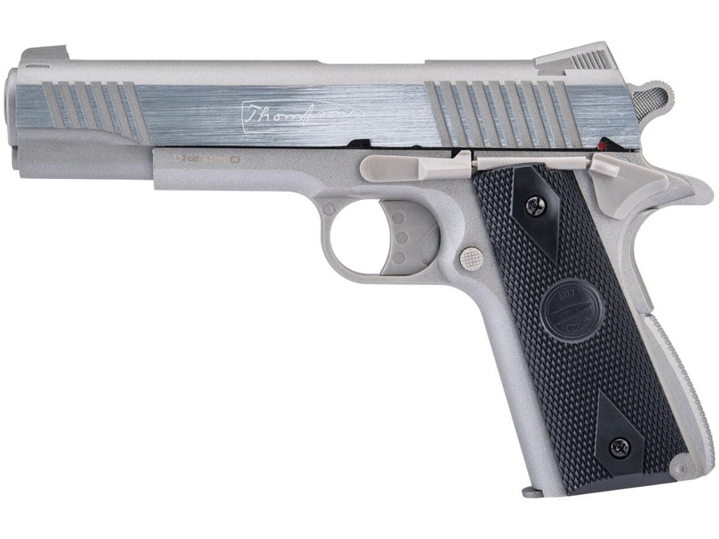 Experience the Auto Ordnance CO2 Powered 4.5mm Pistol, unique with a 2x6rd magazine drum system. Classic design, rifled barrel, and dual safety features. Get it now for an impressive shooting experience at ReplicaAirguns.ca.