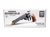 View the Schofield No. 3 CO2 Airsoft Revolver by Barra on ReplicaAirguns.ca. Authentic design, 460 FPS, 6-shot cylinder, and realistic cartridges for realistic airsoft fun.