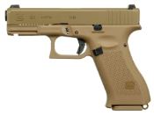 Explore the realism of the VFC Glock 19X GBB Airsoft Pistol. Tan color, 370 FPS, 24rd magazine, and realistic blowback action. Fully licensed by Glock with adjustable hop-up. Buy now at ReplicaAirguns.ca.